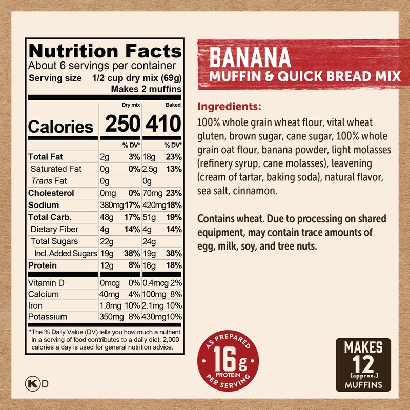 Kodiak Cakes Muffin Baking Mix, Banana, High Protein, 100% Whole