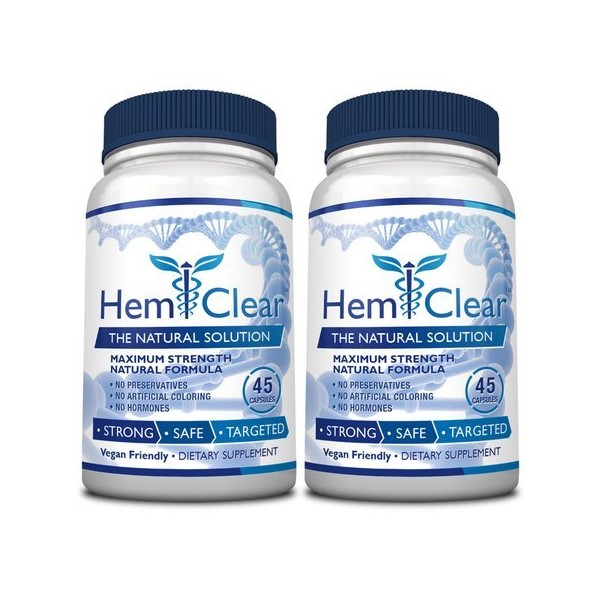 HemClear for Hemorrhoids - Vegan, 100% Natural Formula for Hemorrhoid Relief & Vascular Health - Maximum Strength 2 Bottles