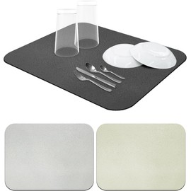 Dish Drying Mat, Diatomaceous Earth, Silver Ion, Made in Japan, Kitchen Tableware (Dark Gray, 15.7 x 11.8 inches (40 x 30 cm)