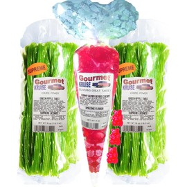 Green Apple Licorice Twist 2-1lb Bags (1) Red Cherry Gummi Gummy Bears 11OZ (NET WT 43 OZ) Gourmet Kruise Signature Gifts
