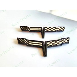 AUTO 2PC Black FRONT NOSE Rear Gas Lid Crossed Black US Flag Emblem 1981 C3 Corvette