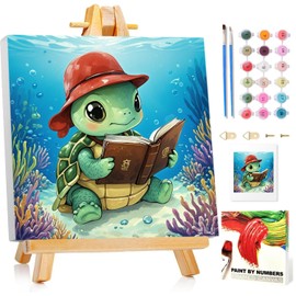 Painting by Numbers Children with Frame, Sea Turtles Painting by Numbers Children from 5 6 7 8 9 10 Years, Painting Set with Frame, Brush and Acrylic Paints, Gift for Girls and Boys, with Glitter 20 x