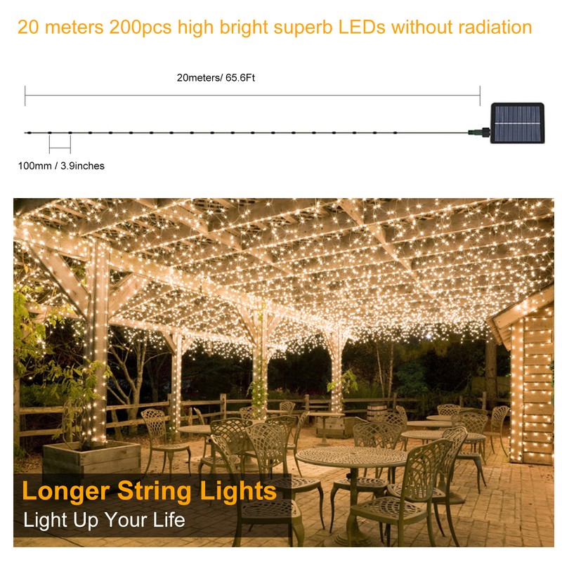 Neoglint 20Meters/65.6Ft 200LEDs Solar Powered Fairy String Light with Controller