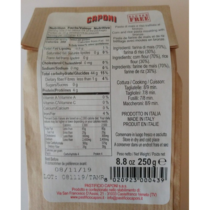 Caponi Gluten Free Pasta - Maccheroni