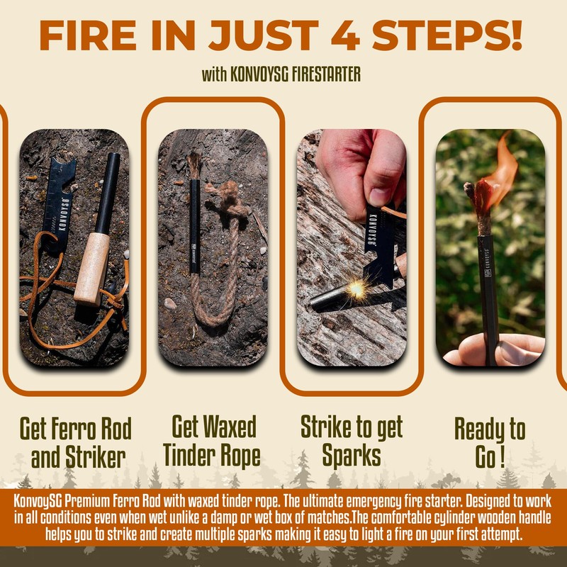 KonvoySG Fire Starter Survival Tool–Ferro Rod Fire Starter with 11"