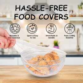 200 PCS Food Covers, Plastic Bowl Covers Elastic Reusable, Food Wrap For Outside, Stretch Fresh Keepping Bags for Bread Cookware Canning Lids