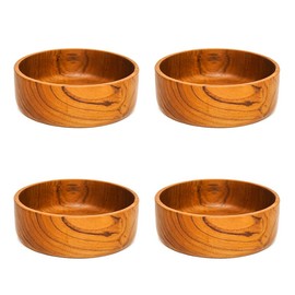 Rainforest Bowls Set of 4 7" Large Straight Side Javanese Teak Wood Bowls- Perfect for Everyday Use, Hot & Cold Friendly, Ultra-Durable- Premium Solid Wooden Bowl Handcrafted by Indonesian Artisans