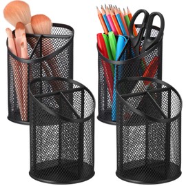 Sherr 4 Pack Mesh Pencil Holder Metal Pen Cup for Desk Round Pen Holder with 3 Compartments Desktop Pencil Organizer for Office Home School Tabletop