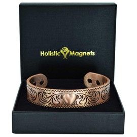 Ladies Pure Copper Magnetic Bracelet Women Copper Bangle Cuff 6 Neodymium Magnets Adjustable, Heart Design- CH (M: Wrist 16.5-19.5cm/6.5-7.6")