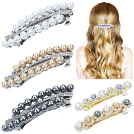 inSowni 5 Pieces Vintage Rhinestone Pearl French Hair Barrettes Flower Automatic Spring Snap Hair Clips Accessories for Women Girls