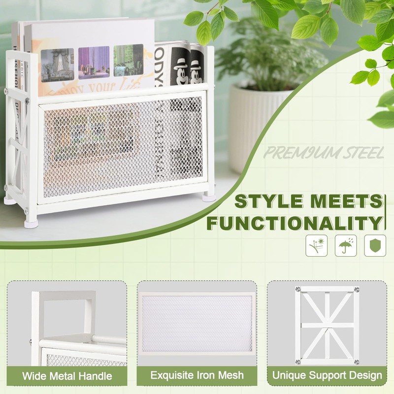 White Magazine Holder, Metal Magazine Rack Floor, Magazine Storage Basket,