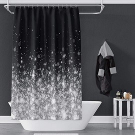 OERJU 72x72inch Sparkly Dots Shower Curtain Beautiful Romantic Dreamlike Night Black White Art Glitter Girly Style Waterproof Fabric Bathroom Polyester Shower Curtain for Bathtub Showers with Hooks