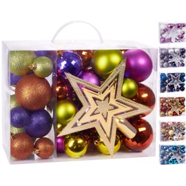 Brubaker, 50-Piece Christmas Baubles Set With Tree Topper - Artificial Christmas Decorations