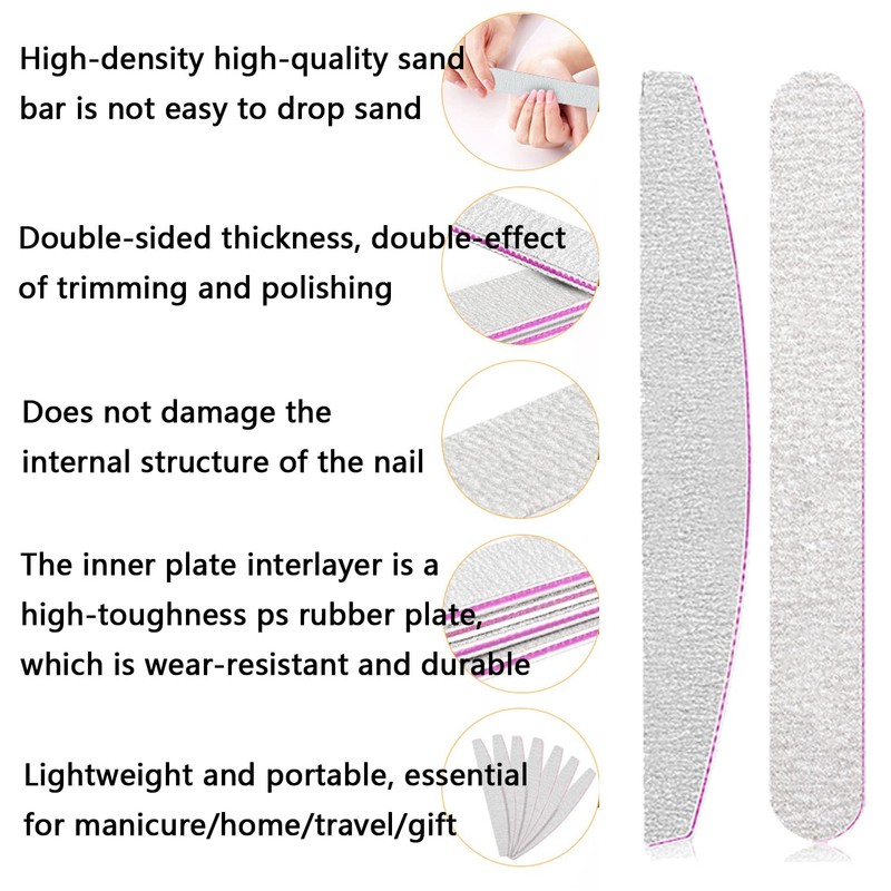WUBAYI 12pcs Professional Nail Files Set Double Sided Emery Board