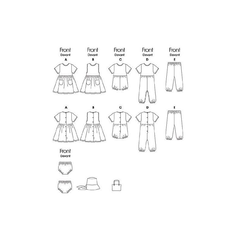 Butterick Patterns B5624 Size NB0 NB-Small-M Infants Dress Jumper Romper