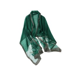 Jeelow Silk Blend Scarf Shawl Wrap Sheer Floral Embroidery Lightweight Elegant Ideal for Women's Wedding Party Prom Evening Dresses (Green Blossom)