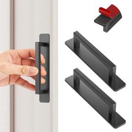 KIKISML 2PCS Self-Stick Instant Cabinet Drawer Door Handles, Aluminum Alloy Adhesive No Drilling Door Pull Handle for Drawer Closet Sliding Door Kitchen Cabinet- Black