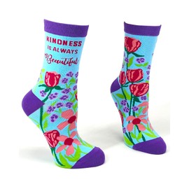 Fabdaz Kindness is Always Beautiful Saying Rose Print Women's Novelty Crew Socks