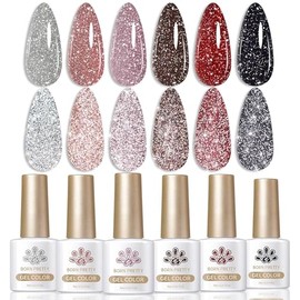 Born Pretty- BORN PRETTY Esmalte en gel con purpurina reflectante, brillante, para uñas con efecto discoteca, para DJ, color plateado y rojo