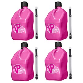 VP Racing Fuels Motorsport 5 Gallon Square Plastic Utility Jug Pink w/ 14 Inch Hose (4 Pack) Close-Trimmed Cap and Neck for Tight Seal