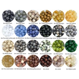 PUNAOSHI 1200pcs 6mm 24 Color Natural Round Stone Beads，Multiolor Crystal Energy Stone，Loose Gemstone Accessories Hole Size 1mm ，DIY Smooth Beads Necklace Bracelet for Jewelry Making
