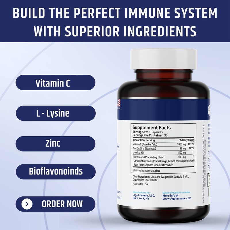 Vitamin C 1000mg Complex with L-Lysine 500mg, Zinc Gluconate 12mg,