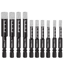 Mgtgbao 10PCS Black Dry Diamond Drill Bits Set, Core Drill bit for Granite Marble Tile Ceramic Stone Glass Diamond Hole Saw Kit with Size 3/16,1/4, 5/16, 3/8, 1/2