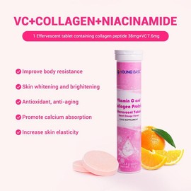 9 Young-Basic Collagen Drink with Vitamin C Effervescent Tablets- Replenish Skin Elasticity - Healthcare, Edible, Beauty, Colagen Tablet Supplement Fitness Dietary - Specification: 1 bottle (20 tablets)