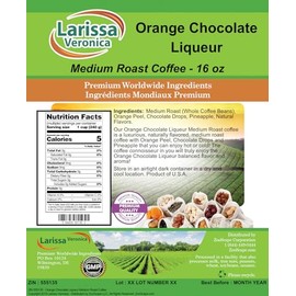 Orange Chocolate Liqueur Medium Roast Coffee (Gourmet, Naturally Flavored, Whole Coffee Beans) (16 oz, ZIN: 555135)