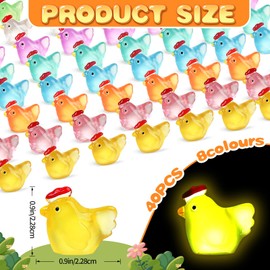 40pcs Luminous Mini Chicken Figurines Resin Miniature Animals 8 Colors Tiny Chickens Miniature Glow in The Dark for Outdoor Garden Party Potted Plant Diy Dollhouse Micro Landscape Tiny Home Decor