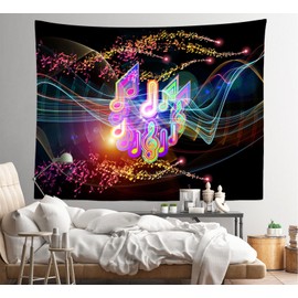 Loccor Music Tapestry Rainbow Colorful Musical Notation Hippie Tapestry Artistic Wall Hanging Trippy Rock Style Lover Wall Hanging for Teen Boy Girl Adult Bedroom College Dorm Home Decor W80 × H60
