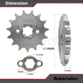 Amavoler 428-15T Front Sprocket 17mm Replacement Parts Fit for 50cc 70cc 110cc 125cc 140cc 160cc Honda TaoTao Roketa Coolster Sunl Lifan Chinese ATV Quad Dirt Bike.(17mm,428-15T)