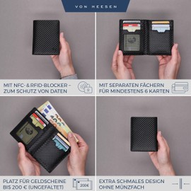 VON HEESEN® Men's Leather Wallet with Coin Compartment and RFID Protection, Genuine Leather Wallet for Men and Women, Wallet, carbon black, Without coin compartment, Without coin compartment