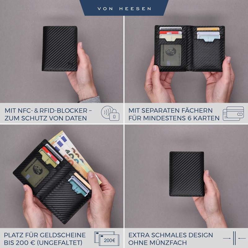 VON HEESEN® Men's Leather Wallet with Coin Compartment and RFID