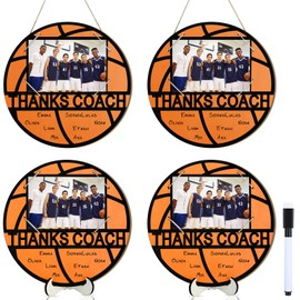 4 Pcs Basketball Picture Frame with Signature Pen 4 x 6 Inches Basketball Thanks Photo Frame for Coach Wooden Sports Gift from Team Coaches Appreciation Plaque Gifts