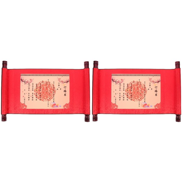 LOGOFUN 2 Pcs Chinese Engagement Scroll Wedding Letter Scroll Wedding