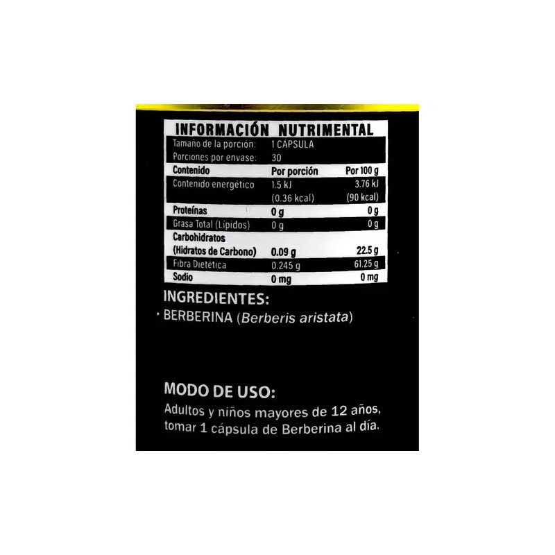 Berberina Vitesa 500mg 30 Cápsulas Suplemento Nutricional Orgánico