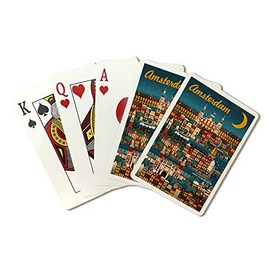 Amsterdam - Retro Skyline (Playing Card Deck - 52 Card Poker Size with Jokers)