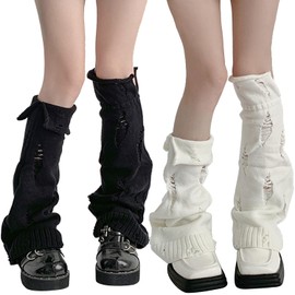 SherryDC Womens Y2k Knit Leg Warmers Harajuku Japanese Long Boot Socks Kawaii Lolita Winter Leg Cover