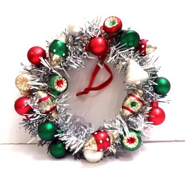 Raz Ornament and Silver Tinsel Retro Style Wreath Christmas RAZ Import
