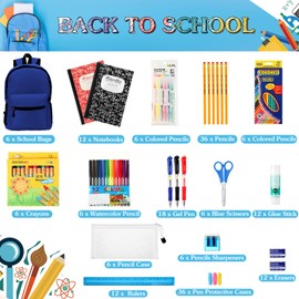 Gilprop 6 Sets Back to School Essentials Bulk Includes Schoolbag Gel Pen Colored Pencils Crayons Pencils Notebook Sharpener Scissors Glue Eraser Pencil Case Watercolor Pencil Highlighter