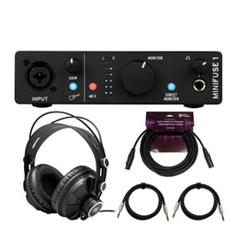 Arturia MiniFuse 1 USB-C Audio Interface (Black) Bundle with Studio Monitor Headphones, XLR Cable, and TRS Cable (2-Pack) (5 Items)