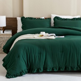 Andency King Dark Green - 3 Pieces Lightweight Ruffle Bedding Farmhouse Ruffle Bed Comforter Set, Lightweight and Soft Bedding Comforter for All Seasons