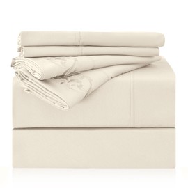 LONAVA Queen Size Sheet Set - 6 Piece Hotel Luxury Wrinkle-Free Microfiber Sheet, Oeko-TEX Certified, Breathable & Elastic, 16" Deep Pockets, Cream