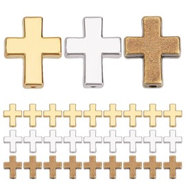 HOBBIESAY 30Pcs Cross Spacer Beads 3 Colors Gold Silver Antique Bronze Crucifix Cross Charm 15mm Metal Connector Bead for for DIY Bracelets Earring Necklace Jewelry Making,Hole:2mm