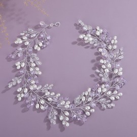 Rumtock Purple Beads Headband Silver Hair Piece for Wedding Brides Women Handmade Hair Accessories (Purple)