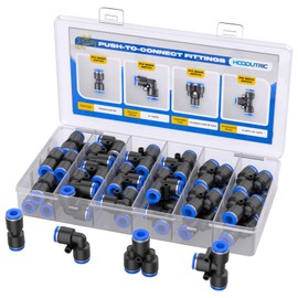 Hoodutric 40Pcs Quick Connect Air Hose Fittings Kit, 6mm OD 10 Straights +10 Tees +10 Elbows +10 Splitters Push to Connect Fittings Pneumatic Fittings use 6mm Tube