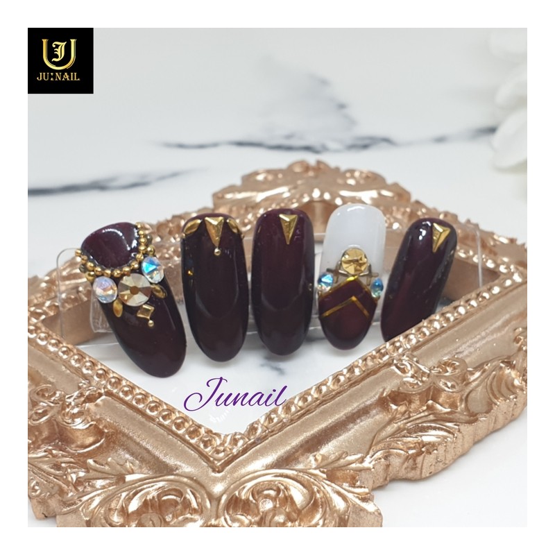 Heavy burgundy handmade nail tips - Short straight nose pin