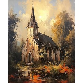 QACEYID Acrylic Adults Paint by Numbers Kits on Canvas, Medieval Church, Family Gifts for Christmas 40x50cm Without Frame