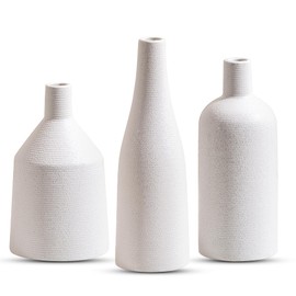 White Ceramic Vase Set of 3, Farmhouse Decor, Modern Minimalist Home Decorative Vase, Kitchen, Bedroom, Office, Living Room, Bathroom, Shelf Centerpiece Table, Bookshelf Decorations, Ideal Gift